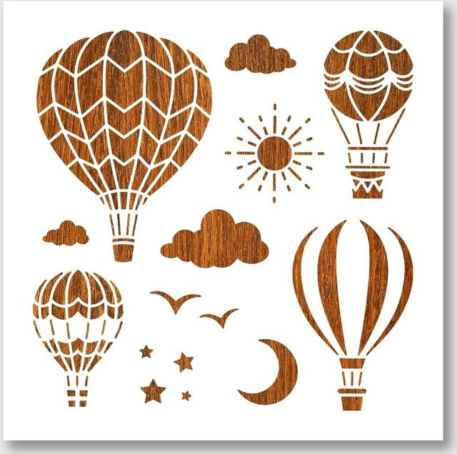 Wiederverwendbare Heißluftballon Schablone aus Kunststoff für DIY Handwerk und Wandmalerei, B/B: 30 x 30 cm - Bild 1