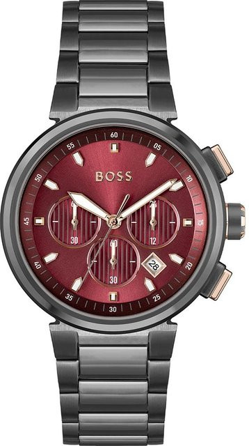 BOSS Armbanduhr, Quarz, Edelstahl, Grau, Rot, Herren - Bild 1