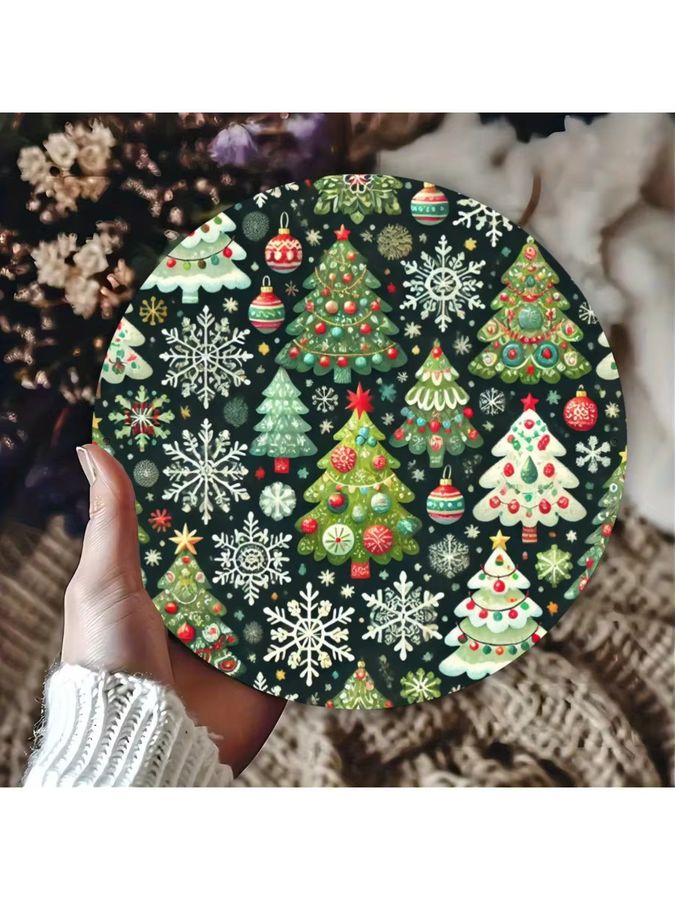 Rundes Metallblechschild Potdemiel mit Weihnachtsbaum- und Schneeflockenmuster in Multicolor, Durchmesser: 20 cm - Bild 6