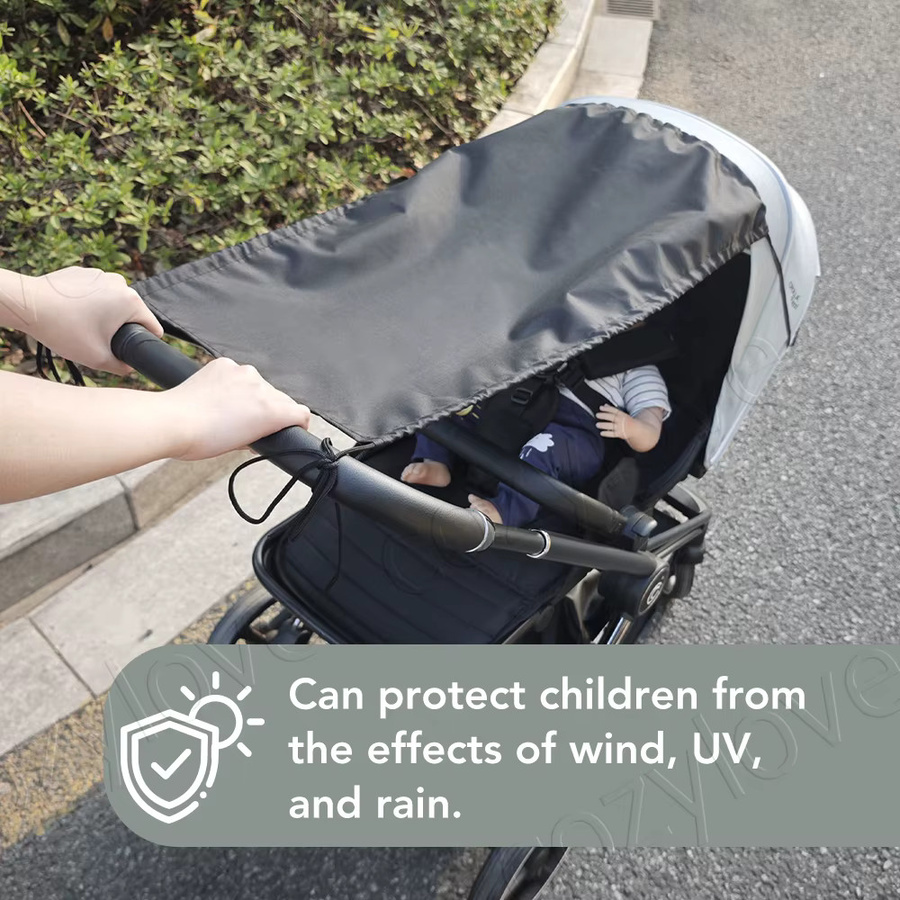 Kisslanding Universeller Sonnenschutz für Kinderwagen mit UPF 50+ UV-Schutz, wind- und wasserdicht, Grau - Bild 6