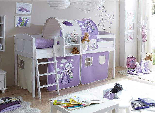 TiCAA Hochbett Eric Country aus Kiefernholz in Weiß für Kinder - Bild 1