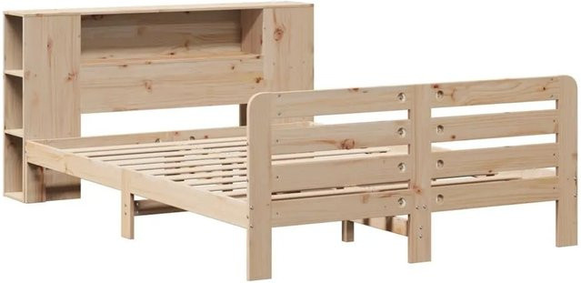 vidaXL Massivholzbett aus Kiefernholz in Braun mit Nachttischregal und Lattenrost, B/T/H: 141 x 180 x 217,5 cm - Bild 1