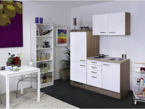Flex-Well Singleküche VALERO in Weiss mit Einbaugeräten und glänzender Oberfläche, Breite: 160 cm - Bild 1