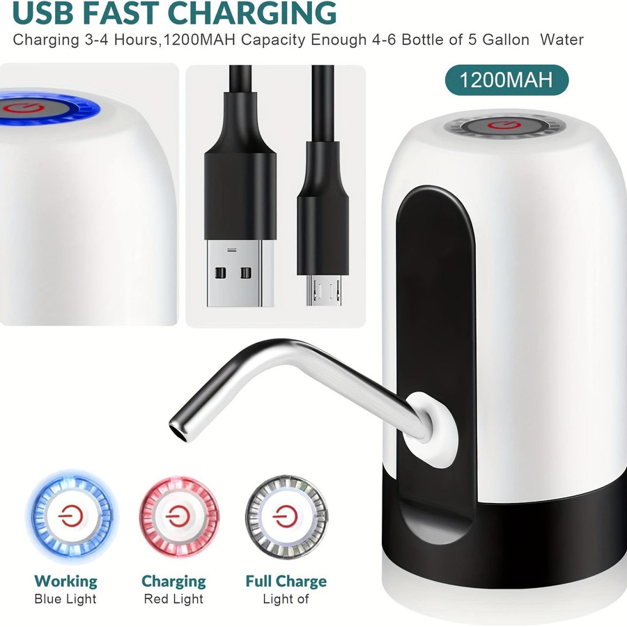 Elektrische Wasserflaschenpumpe von YC Direct, USB wiederaufladbare automatische Trinkwasserpumpe für 3-5 Gallonen Flaschen, Schwarz - Bild 2