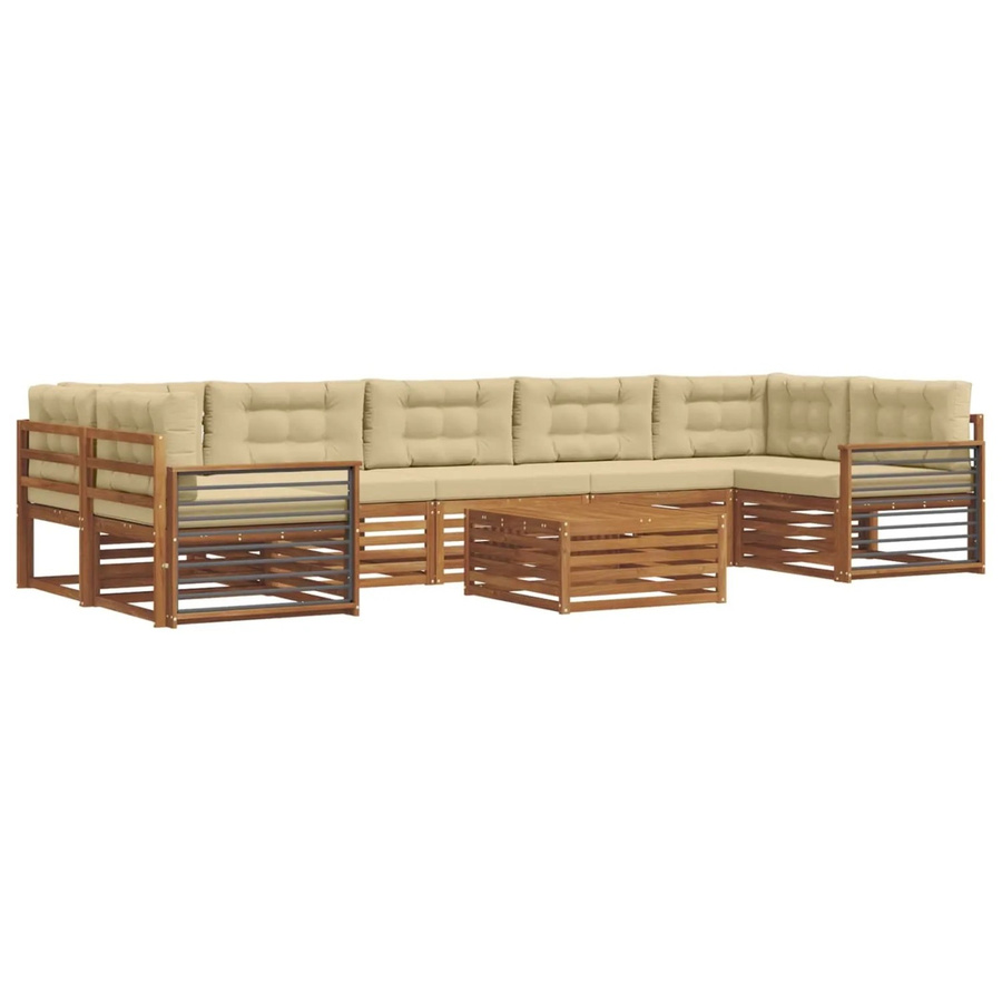 vidaXL Outdoor-Sofagarnitur 8-teilig aus massivem Akazienholz mit Kissen in Natur und Beige - Bild 2