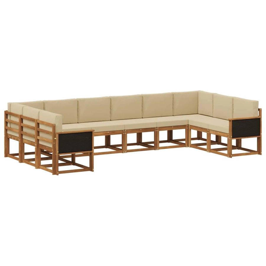 vidaXL Outdoor-Sofagarnitur aus Massivholz Akazie in Natur und Beige mit 10-teiligem Set und Kissen - Bild 2