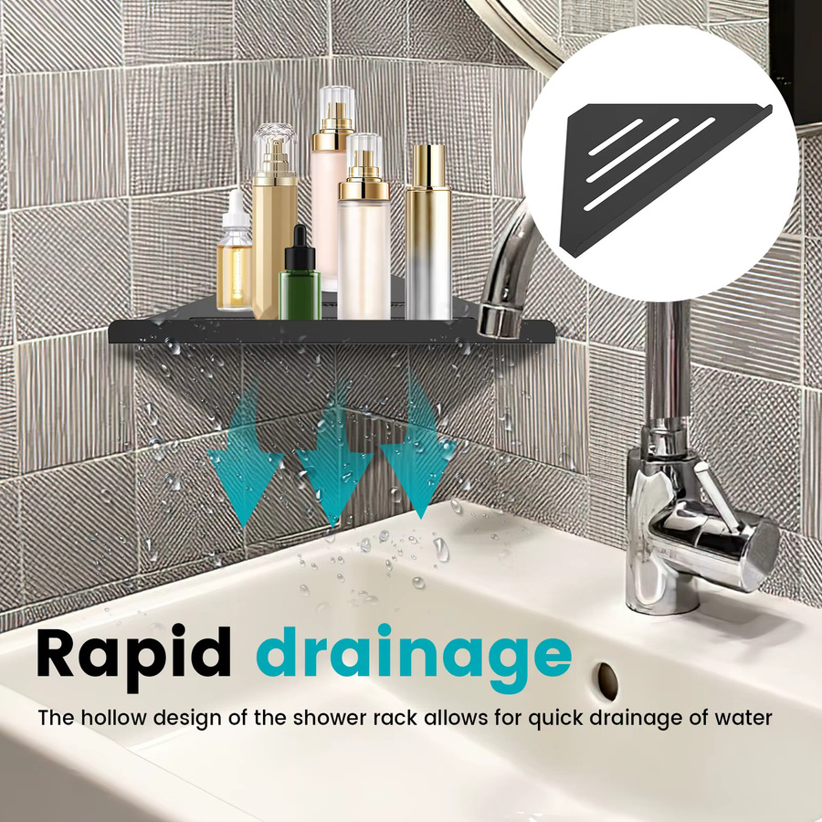 Everso Eckregal für die Dusche aus Edelstahl 304, wandmontiertes Badezimmerregal mit Glasablage, Silber oder Schwarz - Bild 2