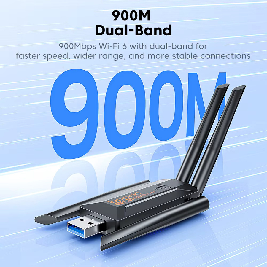 Toocki TB07 WiFi 6 USB-Adapter AX1300/AX900 Dualband 2,4G und 5G mit drehbaren High-Gain-Antennen, Schwarz - Bild 2