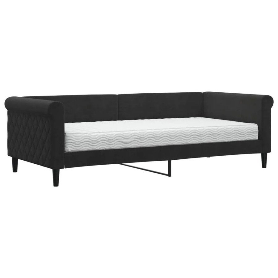vidaXL Tagesbett mit Matratze in Schwarz aus Samt mit Armlehnen und Schlaffunktion, B/T/H: 90 x 200 cm - Bild 2