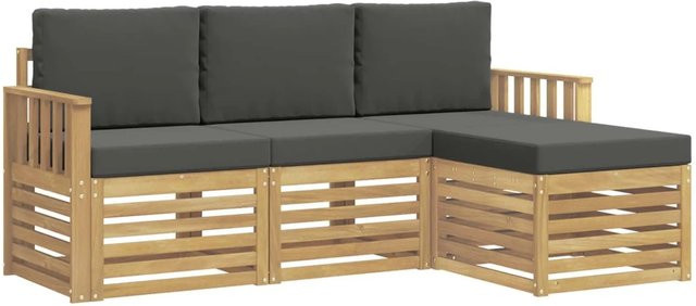 vidaXL Outdoor-Sofagarnitur 4-teilig aus Akazienholz in Anthrazit und Weiß mit Sitz- und Rückenkissen - Bild 1