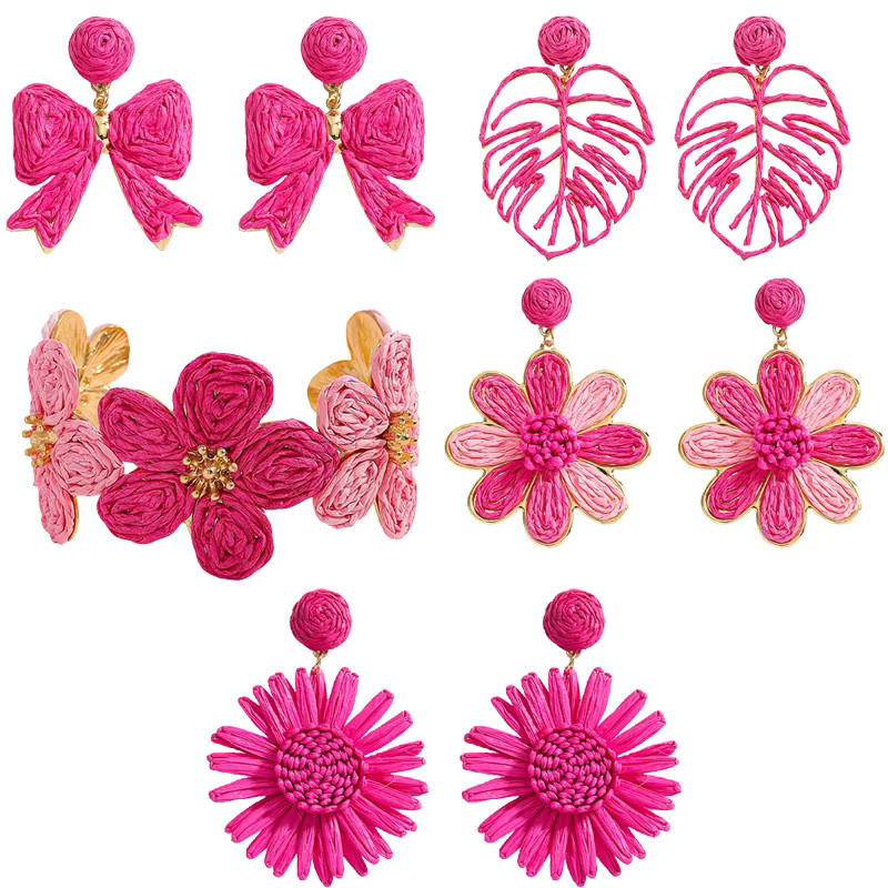 Ohrringe Raffia, rosa, Blumenblätter, Schleifendesigns - Bild 2