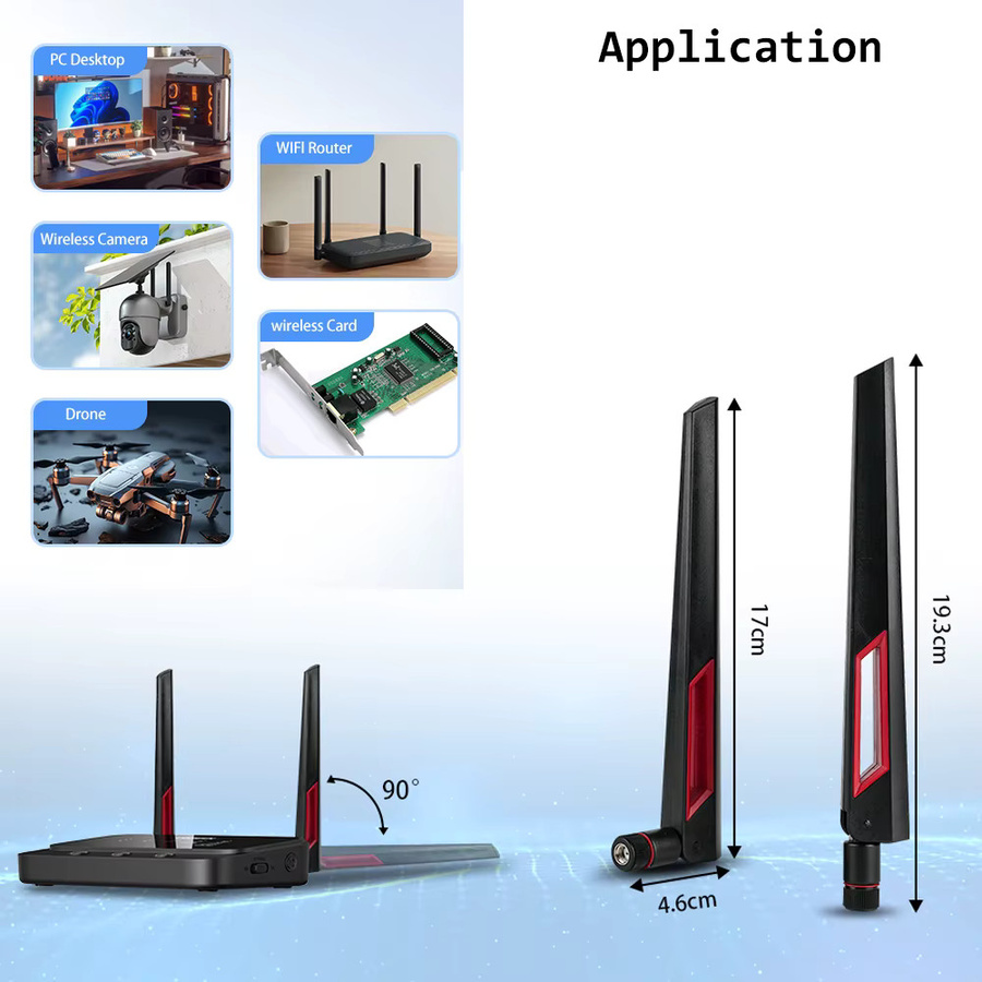 RCmall 2er-Set Dualband WLAN-Antenne 2,4G 5,8G 12dBi mit SMA- oder RP-SMA-Stecker in Schwarz, Länge: 19,5 cm - Bild 3