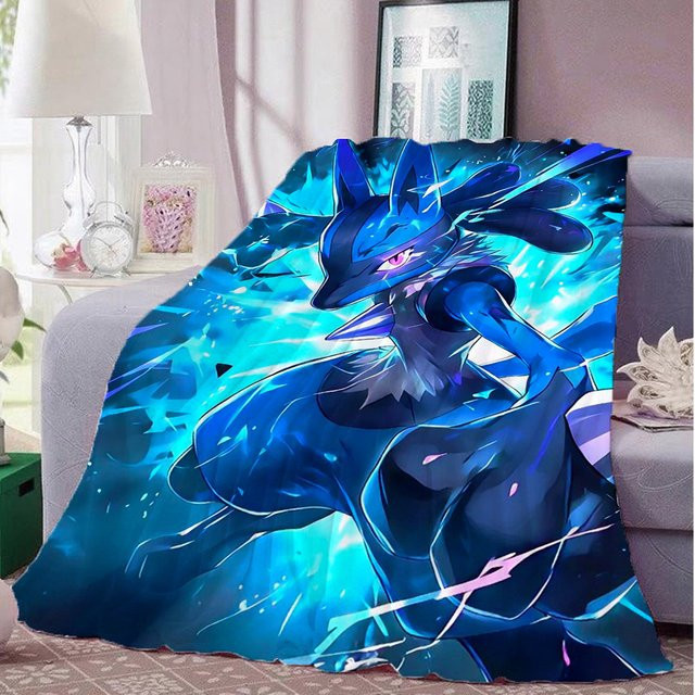 Flauschige L-Lucario Anime Überwurfdecke aus Kunstpelz in Blau für Erwachsene - Bild 1