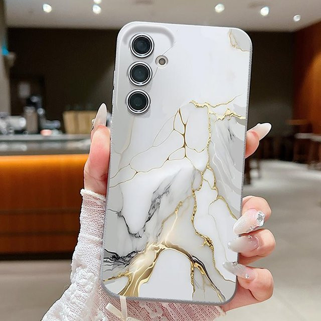 Handyhülle mit Marmor Muster für Samsung Galaxy A55 A54 A35 A25 A15 5G in Weiß mit weicher TPU Lederstruktur - Bild 1
