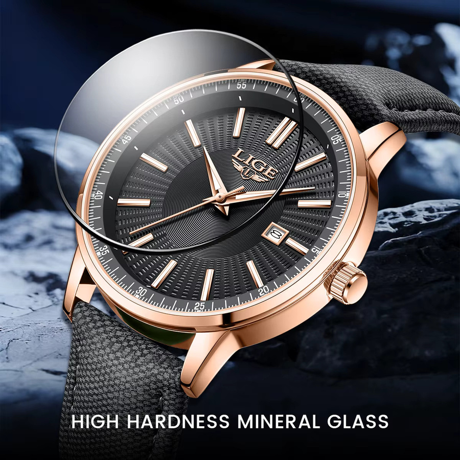 LIGE Armbanduhr, Quarz, Analoguhr, Schwarz, Roségold, Herren - Bild 3