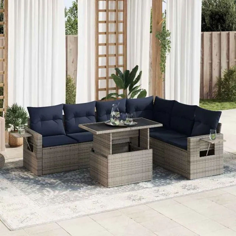 7-teilige moderne Garten-Sofagarnitur aus Poly-Rattan mit Kissen in Grau von vidaxl - Bild 1