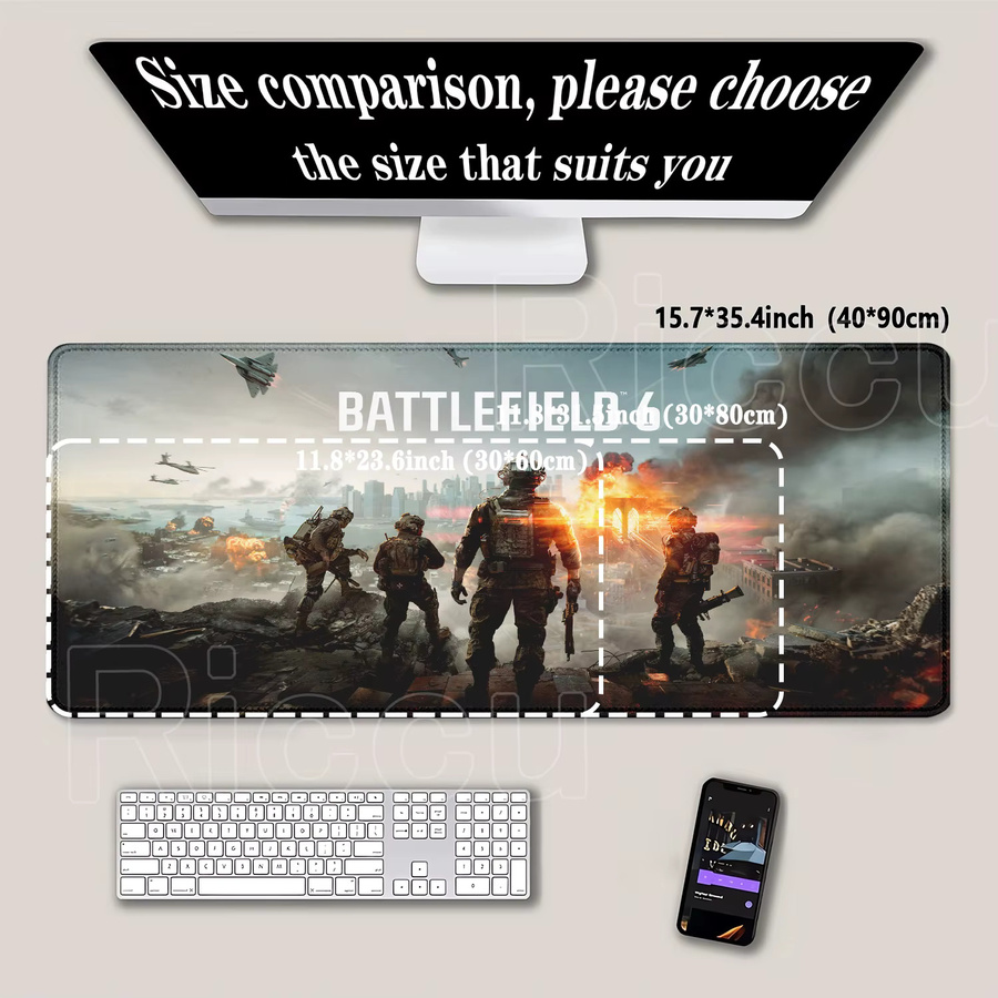 Riccu Battlefield 6 XXL-Schreibtischunterlage in Multicolour mit HD-Druck und Overlock-Kante für Gaming und E-Sport - Bild 2