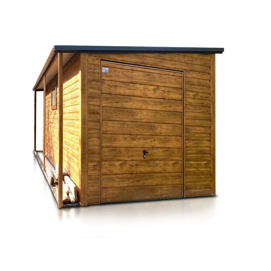 Liderstal Einzelgarage Basic aus Trapezprofilblech mit Pultdach und Schwingtor in Eiche Holznachbildung, B: 500 cm, H: 250 cm - Bild 2