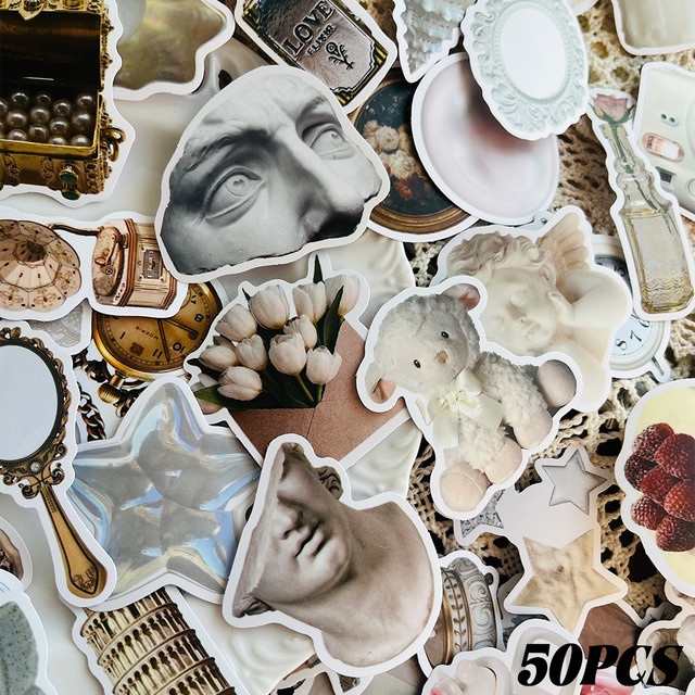 50 Stück dekorative weiße Papier-Aufkleber wasserfest für DIY-Projekte an Koffern, Büchern oder Wassergläsern - Bild 1