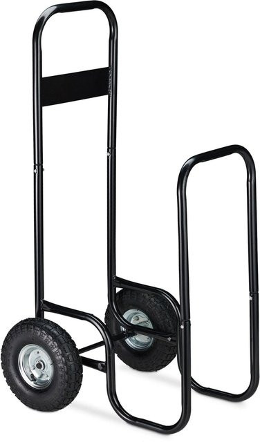 Relaxdays Kaminholzwagen aus Stahl in Schwarz mit Plane, B/T/H: 109 x 58 x 51 cm - Bild 1