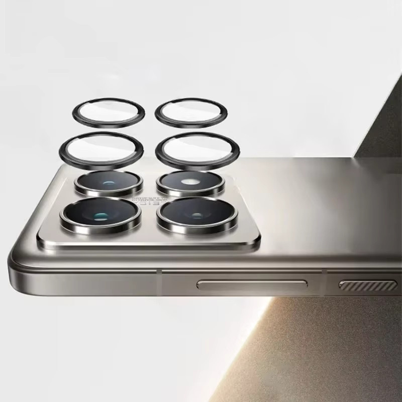 Xiaomi 14T Pro Kamera Schutzfolie aus gehärtetem Glas mit 3D gebogener Metall Objektivabdeckung in Silber und Transparent - Bild 1