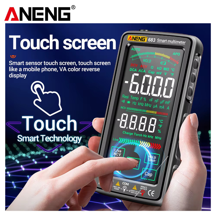 ANENG 683 Smart Multimeter mit Touchscreen, wiederaufladbar, 6000 Counts, AC/DC Spannungsprüfer und Strommessgerät in Rot - Bild 2