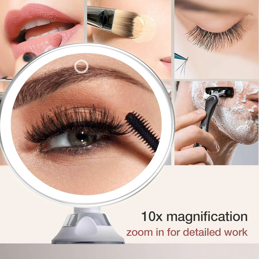 Cosmomiro LED-Make-up-Vergrößerungsspiegel mit 10-facher Vergrößerung, 3 Lichtfarben und dimmbarer Helligkeit, weiß - Bild 2