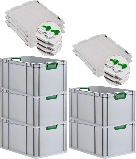 PROREGAL Spar Set 5x Eurobox Nextgen Color mit Scharnierdeckel und Schiebeschnappverschlüssen in Grün, H x B x T: 32 x 40 x 60 cm, mit verstärktem Boden - Bild 1