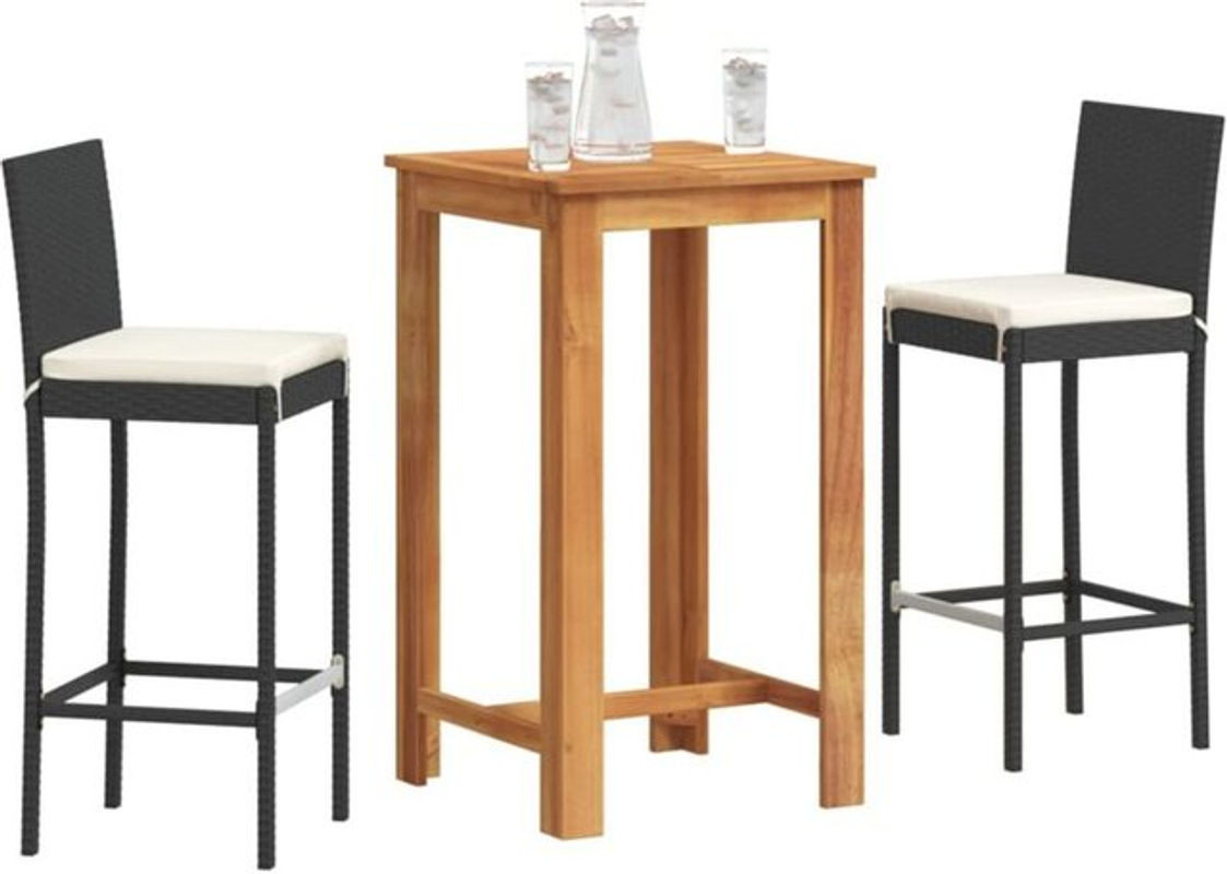 3-teiliges Gartenbar-Set von vidaxl aus Akazien-Massivholz und Polyrattan in Schwarz und Creme - Bild 1