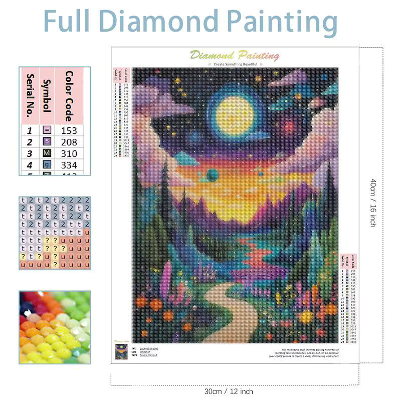 SDOYUNO Diamantmalerei Landschaft 5D DIY Kreuzstich Set mit Berg und Mond in Multicolor, Breite: 30,0 cm, Höhe: 20,0 cm - Bild 2