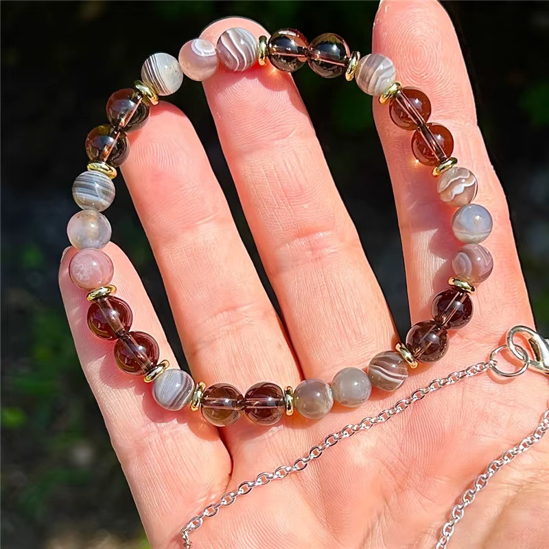 Armband aus Botswana-Achat und Rauchquarz, Unisex - Bild 2