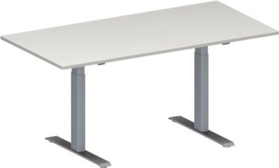 Schäfer Shop Genius Konferenztisch MODENA FLEX in Rechteckform mit T-Fuß Rechteckrohr, höhenverstellbar, Farbe: lichtgrau/weißaluminium, B: 160 cm, T: 80 cm, H: 65-85 cm - Bild 1