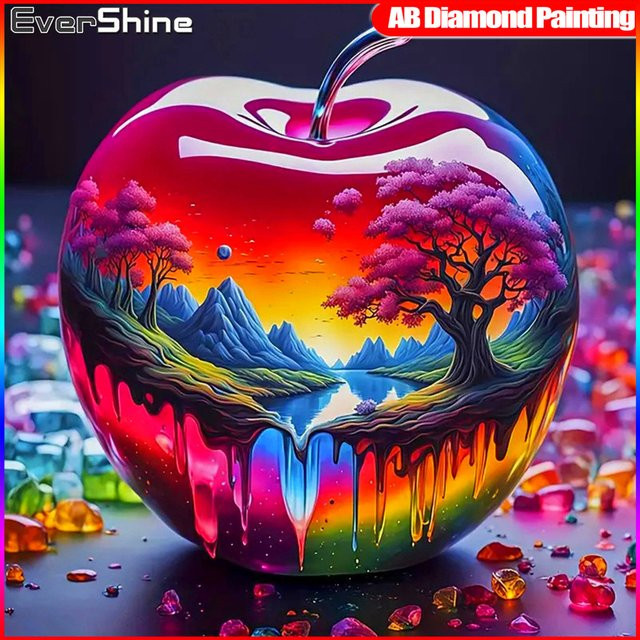 Ever shine Diamantmalerei Apfel als Mosaik-Landschaftsbild mit Rundsteinen in Mehrfarbig, Breite: 30,0 cm, Höhe: 30,0 cm - Bild 1
