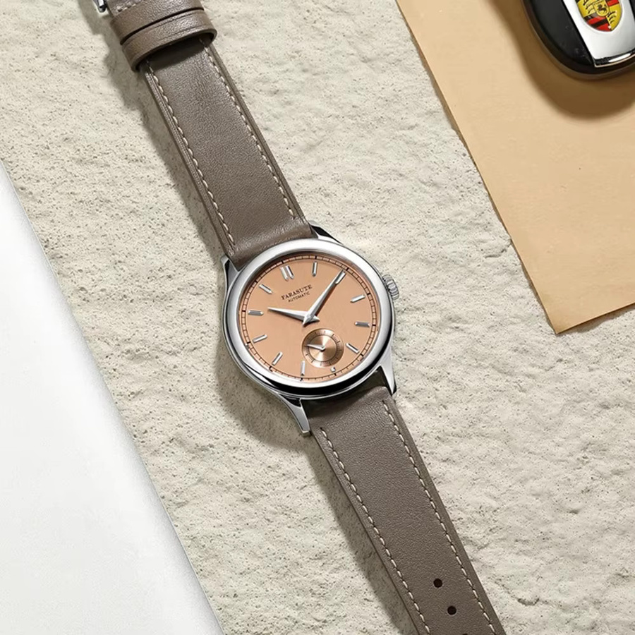 FARASUTE Armbanduhr, Herren, Handaufzug, Leder, 39 mm, Silber - Bild 2