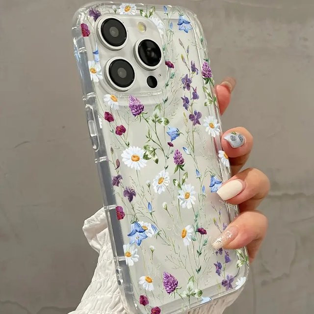 Transparente Handyhülle mit Wildblumen-Druck für Apple iPhone 11 bis 17 Pro Max, stoßfeste TPU Schutzhülle in Multicolour - Bild 1