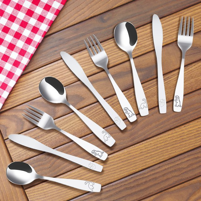 Willstar Besteckset für Kinder aus Edelstahl in Silber, 10/3 Sets mit Messer, Gabel und Löffel, ergonomisch und sicher für Kleinkinder - Bild 1