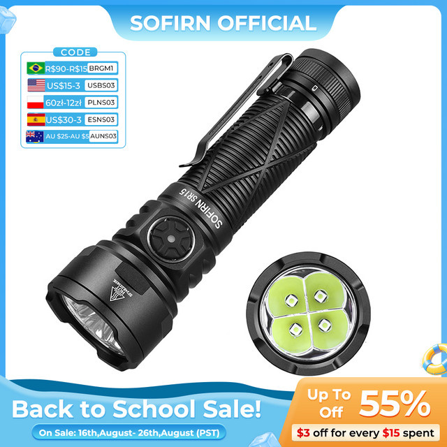 Sofirn SR15 LED Taschenlampe mit 4500 Lumen, SFT25R, USB-C wiederaufladbar, Schwarz - Bild 1