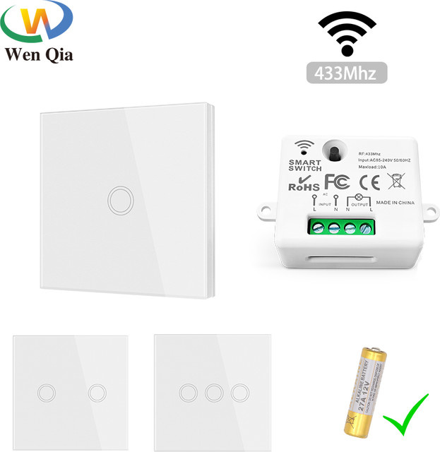 WenQia Drahtloser RF-Smart-Lichtwandschalter mit Fernbedienung und Touch-Wandpanel, Mini-Relaisempfänger, Weiß - Bild 1