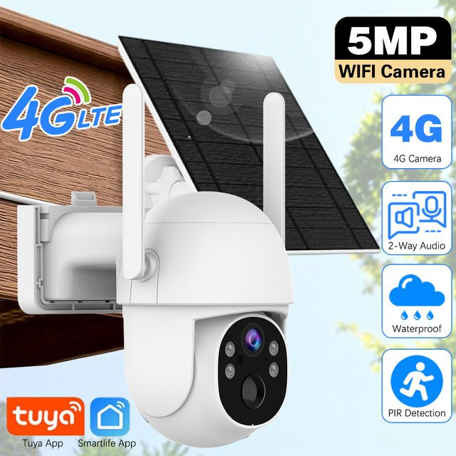 Tuya SmartLife Solar PTZ Überwachungskamera mit 5MP Auflösung, 4G Mobilfunk, PIR-Erkennung und IP66 Wasserdichtigkeit in Weiß - Bild 1