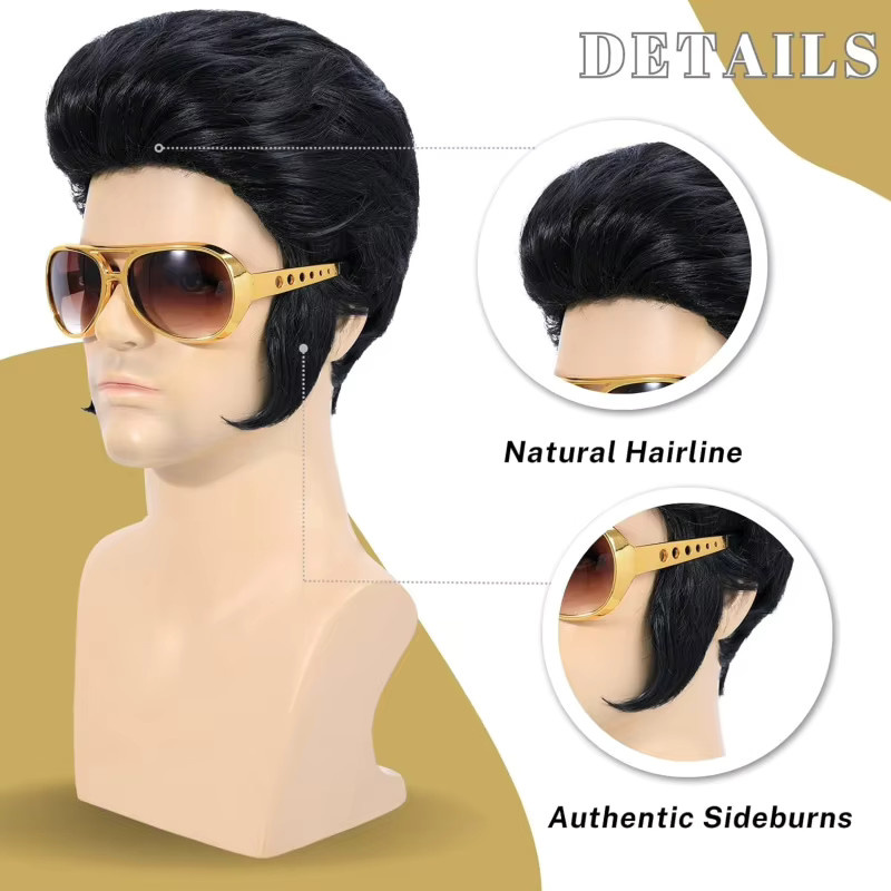 Suri Hair Rock-Synthetik-Perücke mit Brille und Halskette, 4-teiliges Set - Bild 5