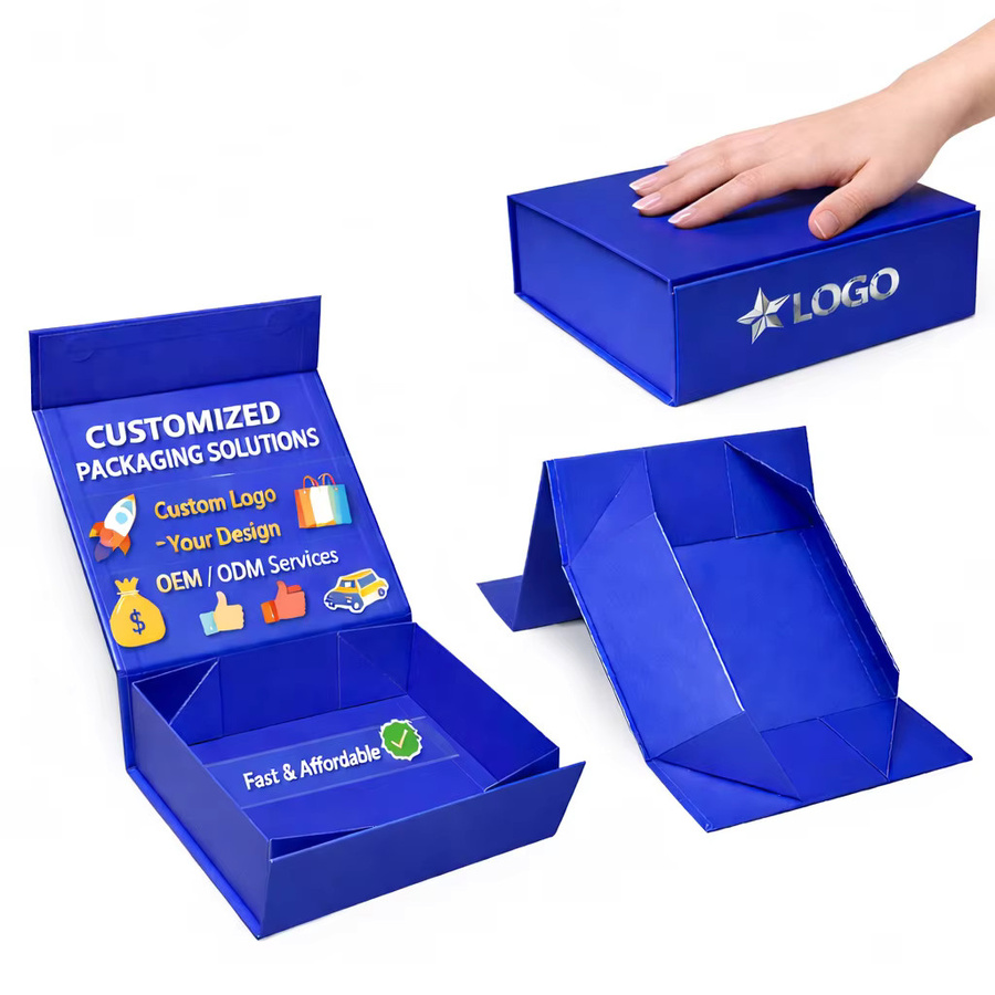 Luxuriöse magnetische Geschenkbox aus Papier in Blau für Schmuck, Kosmetik oder Kleidung mit individuellem Logo-Druck - Bild 2