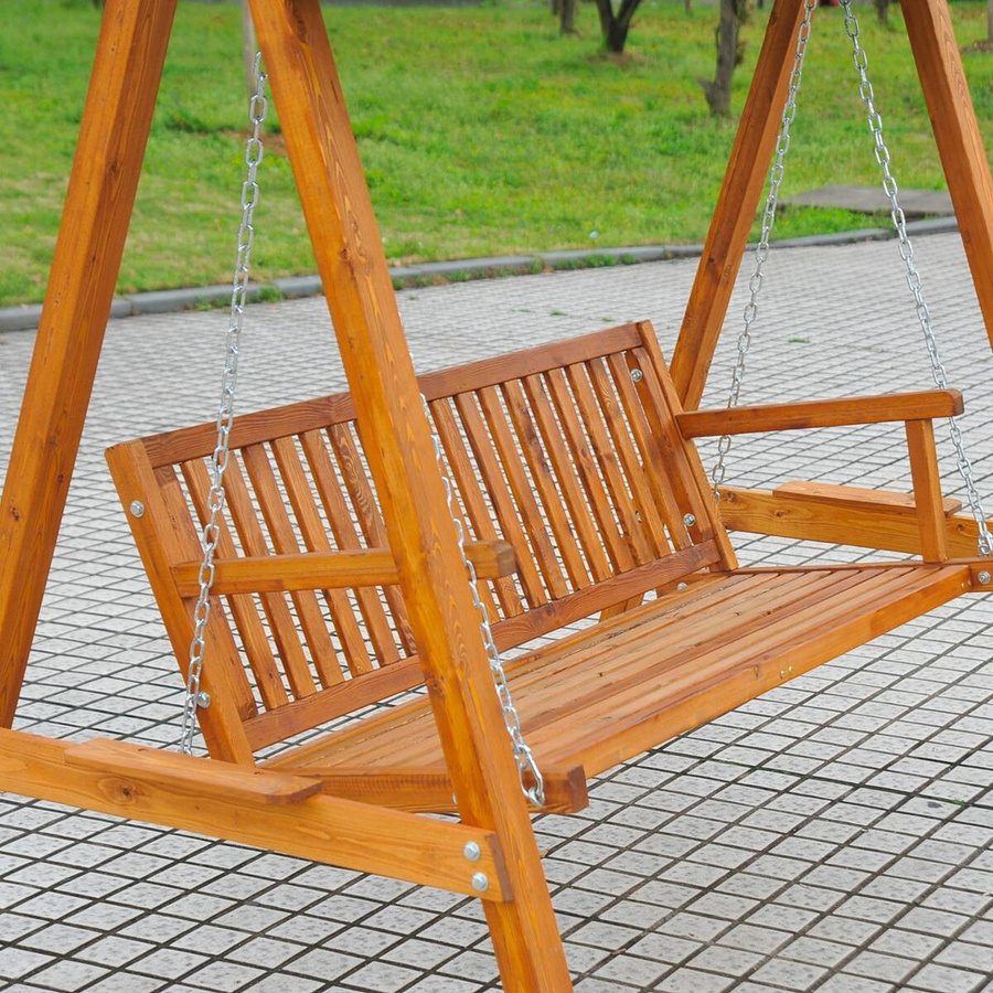 Outsunny Hollywoodschaukel aus Metall und Lärche in Natur mit Sonnendach, Farbe Beige/Braun, B/H/L: 130 x 185 x 205 cm - Bild 2