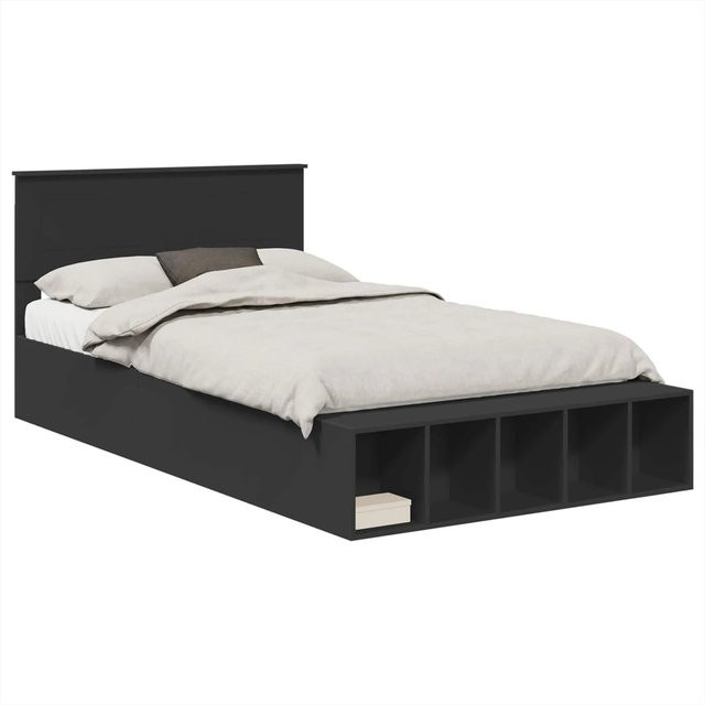 vidaXL Bettrahmen mit Regal und Schubladen in Schwarz aus Holzwerkstoff, B/T/H: 120 x 190 x 90 cm (Höhe: 90 cm) - Bild 1