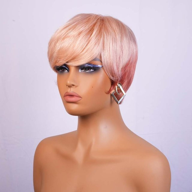OYM HAIR Perücke, Pixie-Schnitt mit Pony, Rosa, Echthaar - Bild 1