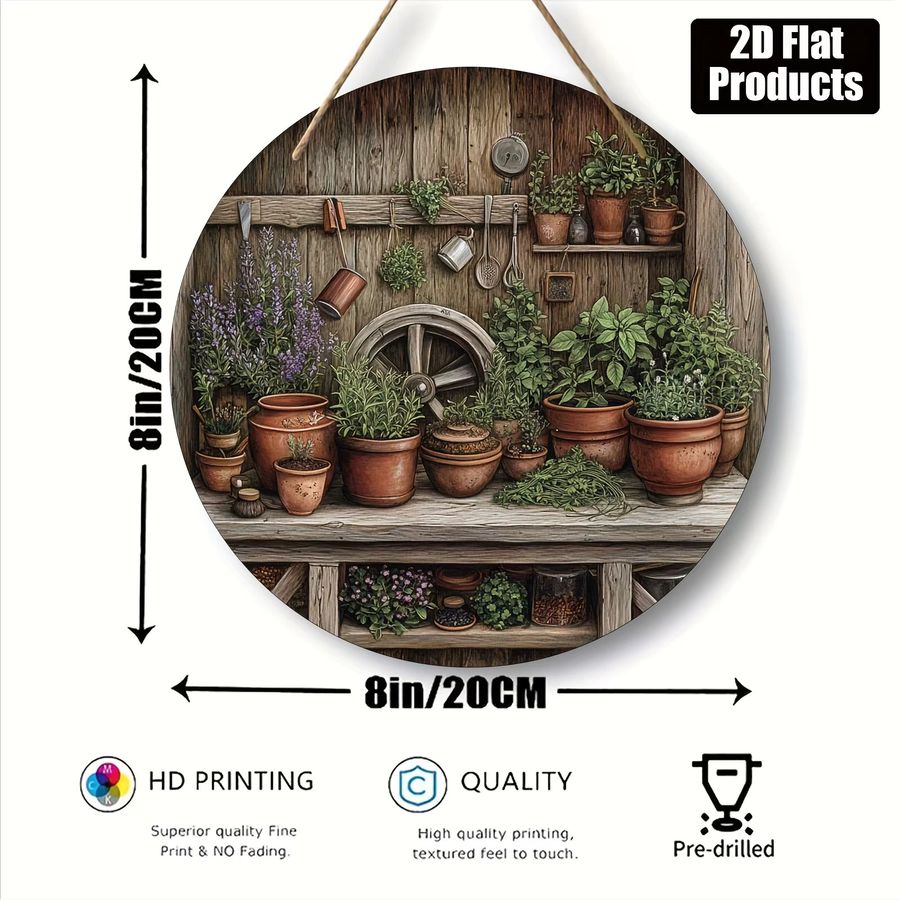 Home Relaxation Rustikales Wandkunstschild aus Holz mit Topfpflanzen-Design, rund, Durchmesser: 20,3 cm - Bild 2