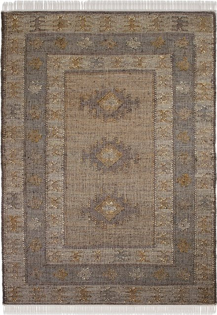 Flachgewebe-Teppich Kelim Stern von KADIMA DESIGN in Natur und Beige aus Jute, Breite: 200 cm, Tiefe: 290 cm - Bild 1
