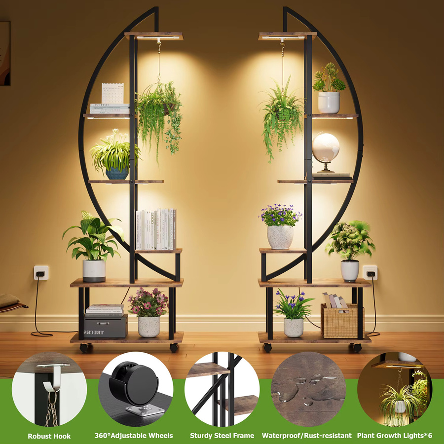 HiMISS 2er-Pack Pflanzenständer aus Metall in Schwarz Matt mit offenen Regalen für Wohnzimmer, Garten, Balkon und Terrasse - Bild 3