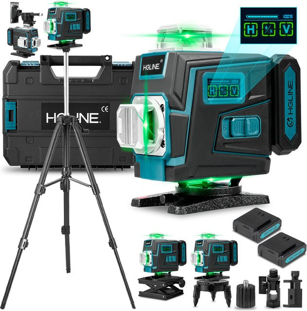 HGLINE Professionelles 16-Linien-Lasernivelliergerät mit 1M Stativ und APP-Fernbedienung, Selbstnivellierendes Horizontal- und Vertikal-Lasernivelliergerät - Bild 1
