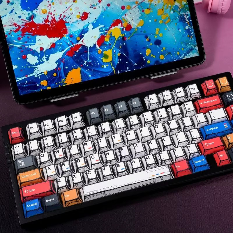 Comic Mixed Lights PBT Tastenkappen im Cherry-Profil für mechanische MX-Switches, 136 Stück, Mehrfarbig - Bild 2