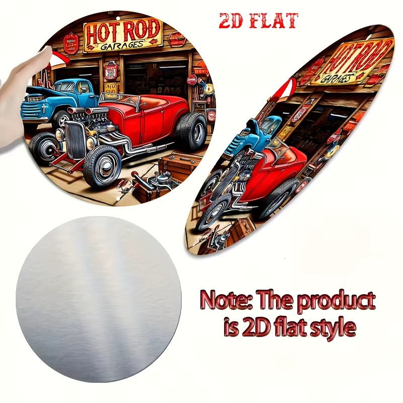 Potdemiel Vintage Metallschild Hot Rod Garage Rundes Aluminium Poster Retro Design Durchmesser: 20 cm - Bild 6